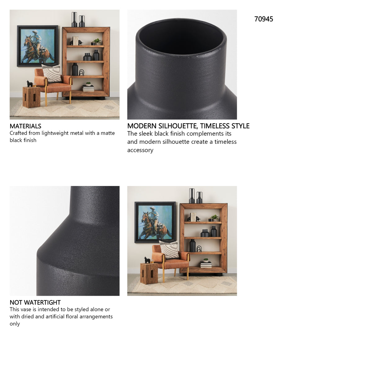 Tosca Small Matte Black Metal Vase