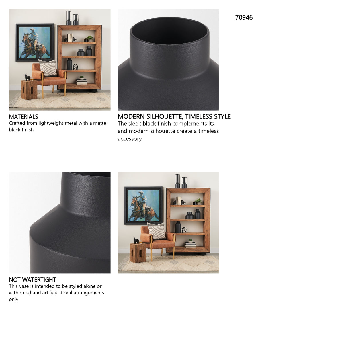 Tosca Medium Matte Black Metal Vase