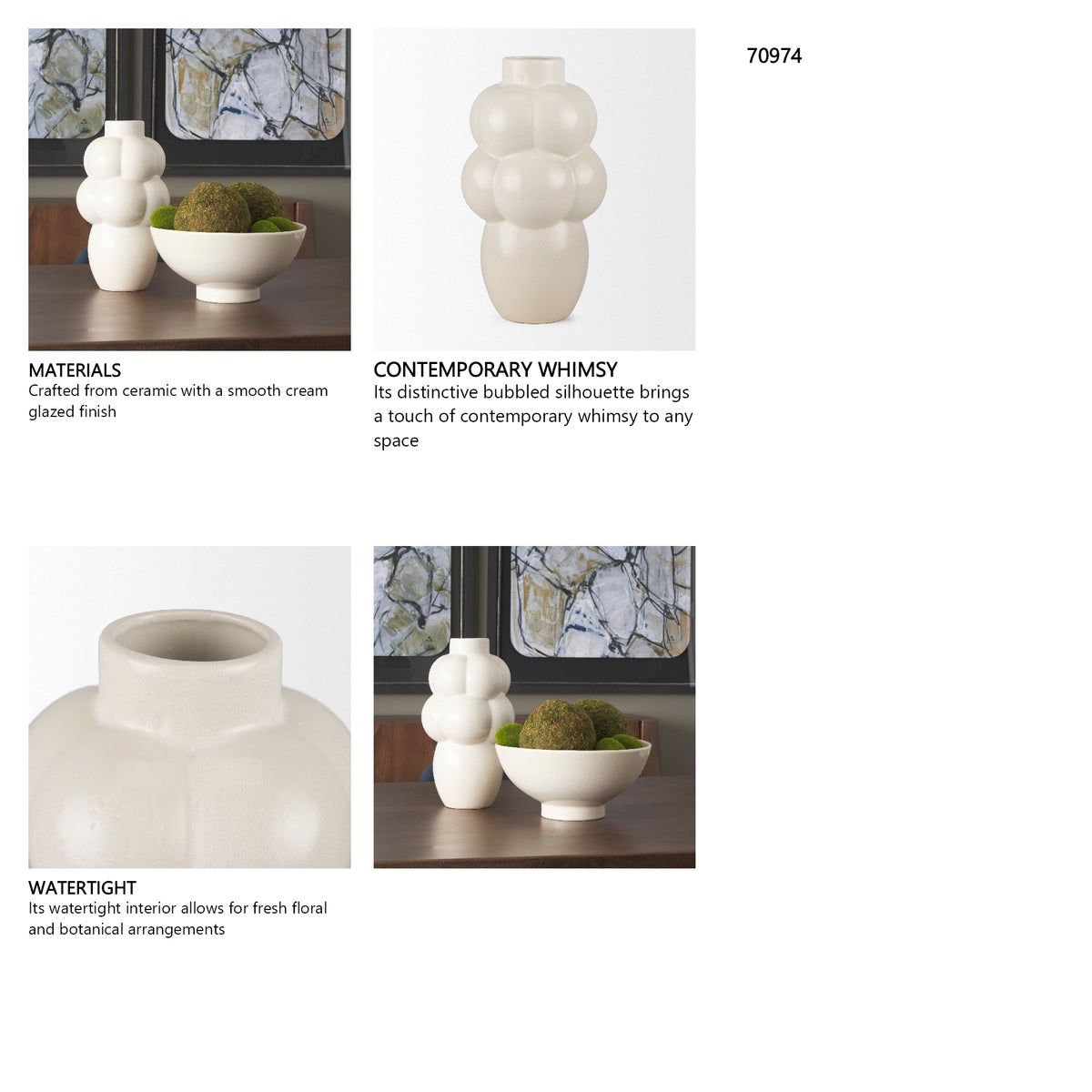 Ulvi Cream Glazed Bubble Ceramic Vase from Mercana - Luna Furniture