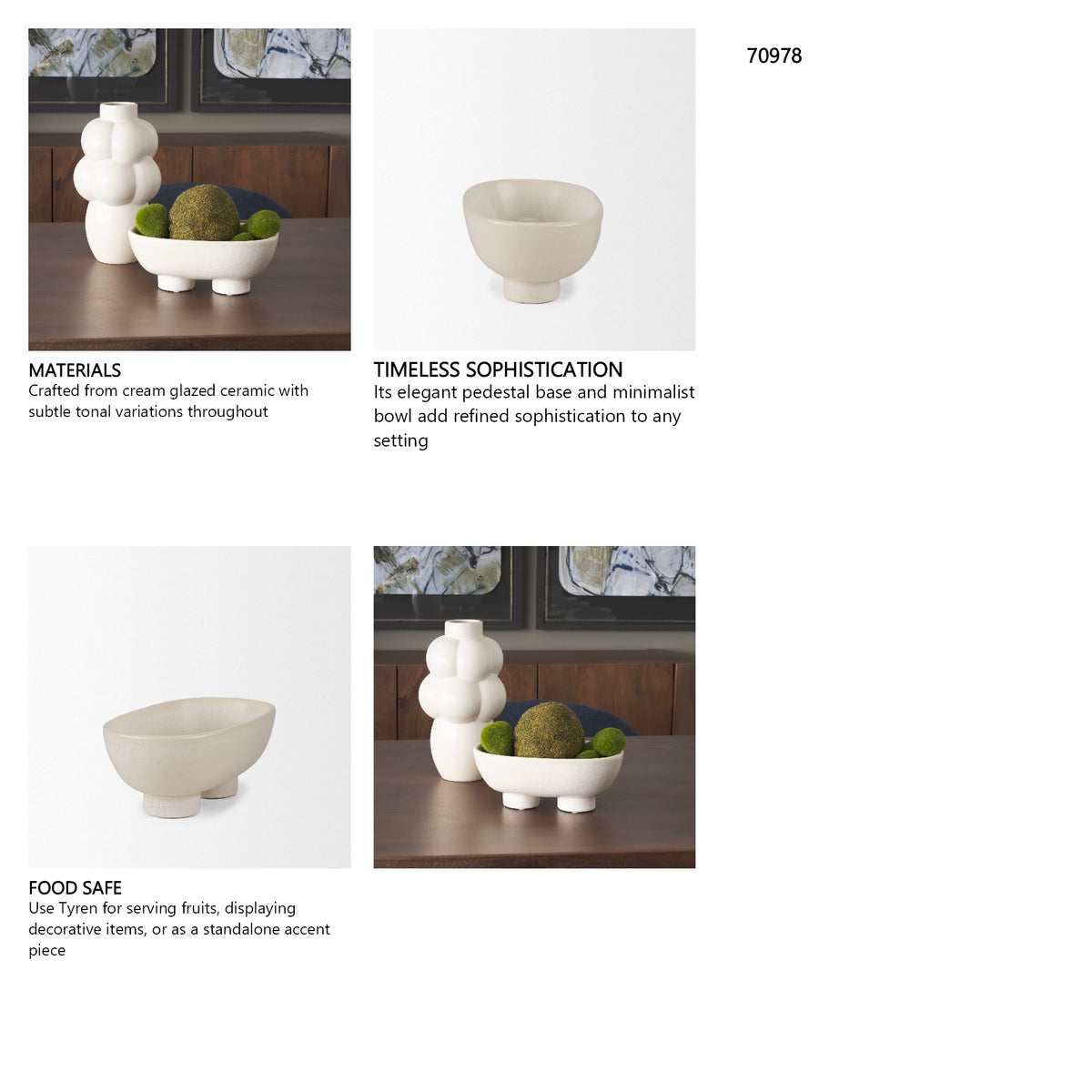 Tyren Cream Glazed Decorative Oblong Ceramic Bowl