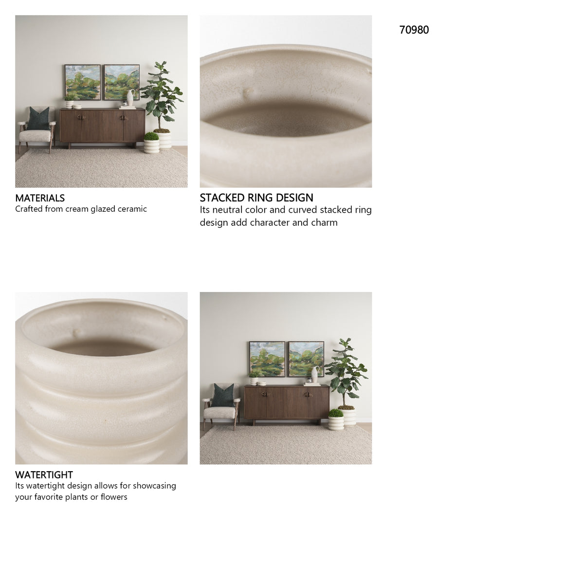 Twyla Tall Cream Glazed Ring Pot