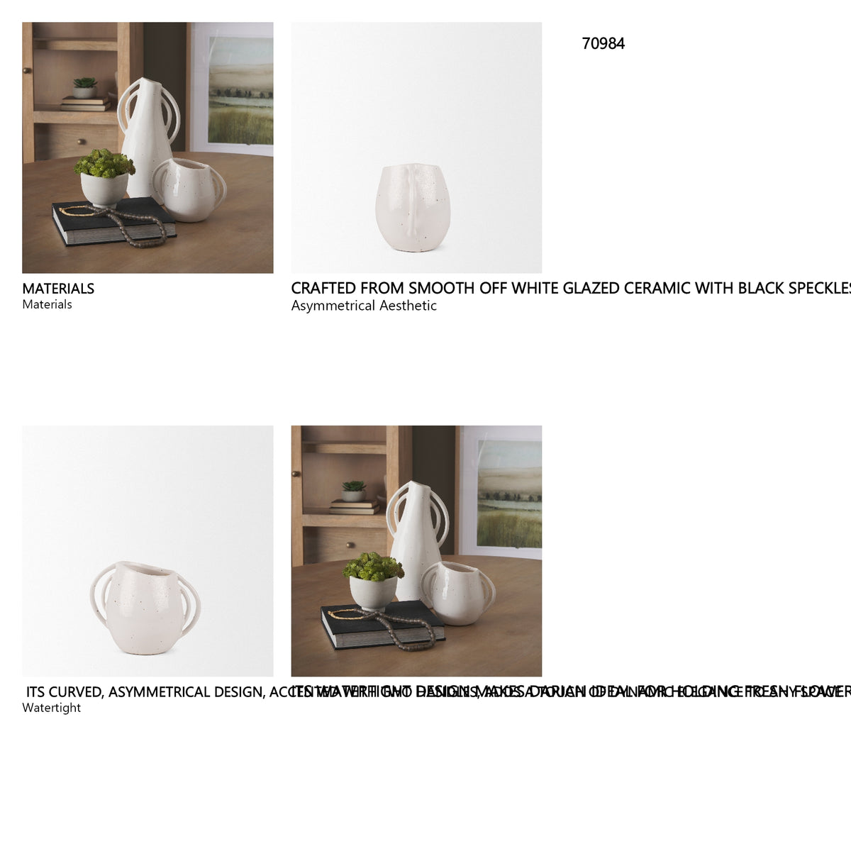 Urvi Short Off White Speckled Asymmetrical Ceramic Vase