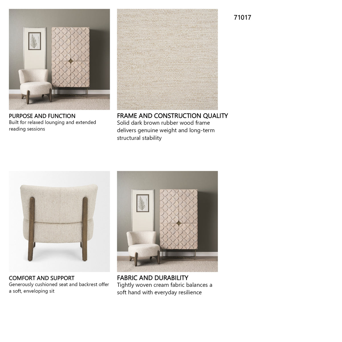 Vyra Dark Brown Wood w/ Cream Fabric Accent Chair