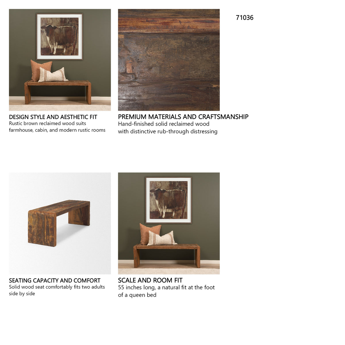 Estelle Rustic Brown Reclaimed Wood Bench from Mercana - Luna Furniture