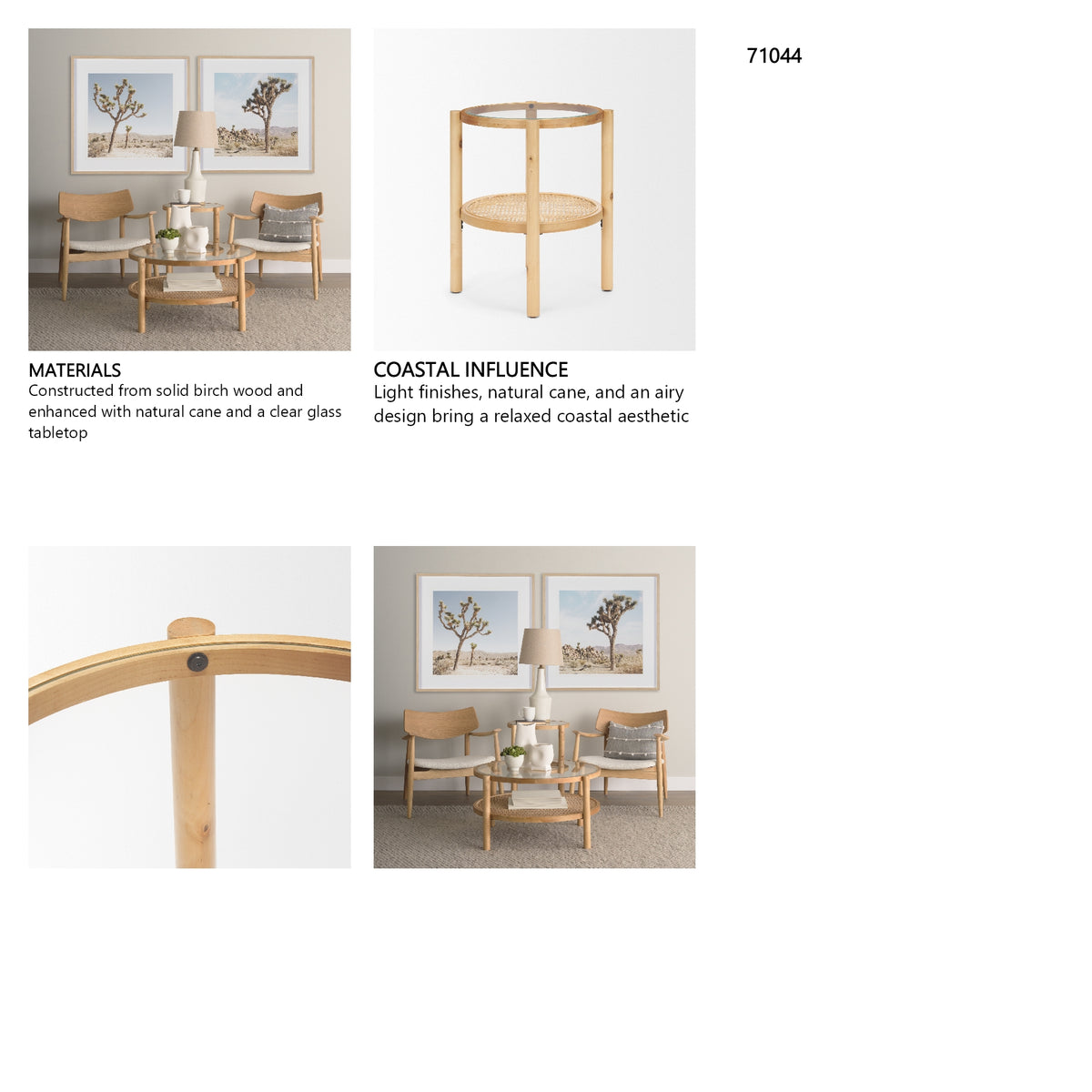 Weslyn Solid Light Brown Wood and Glass Top w/ Cane Side Table from Mercana - Luna Furniture