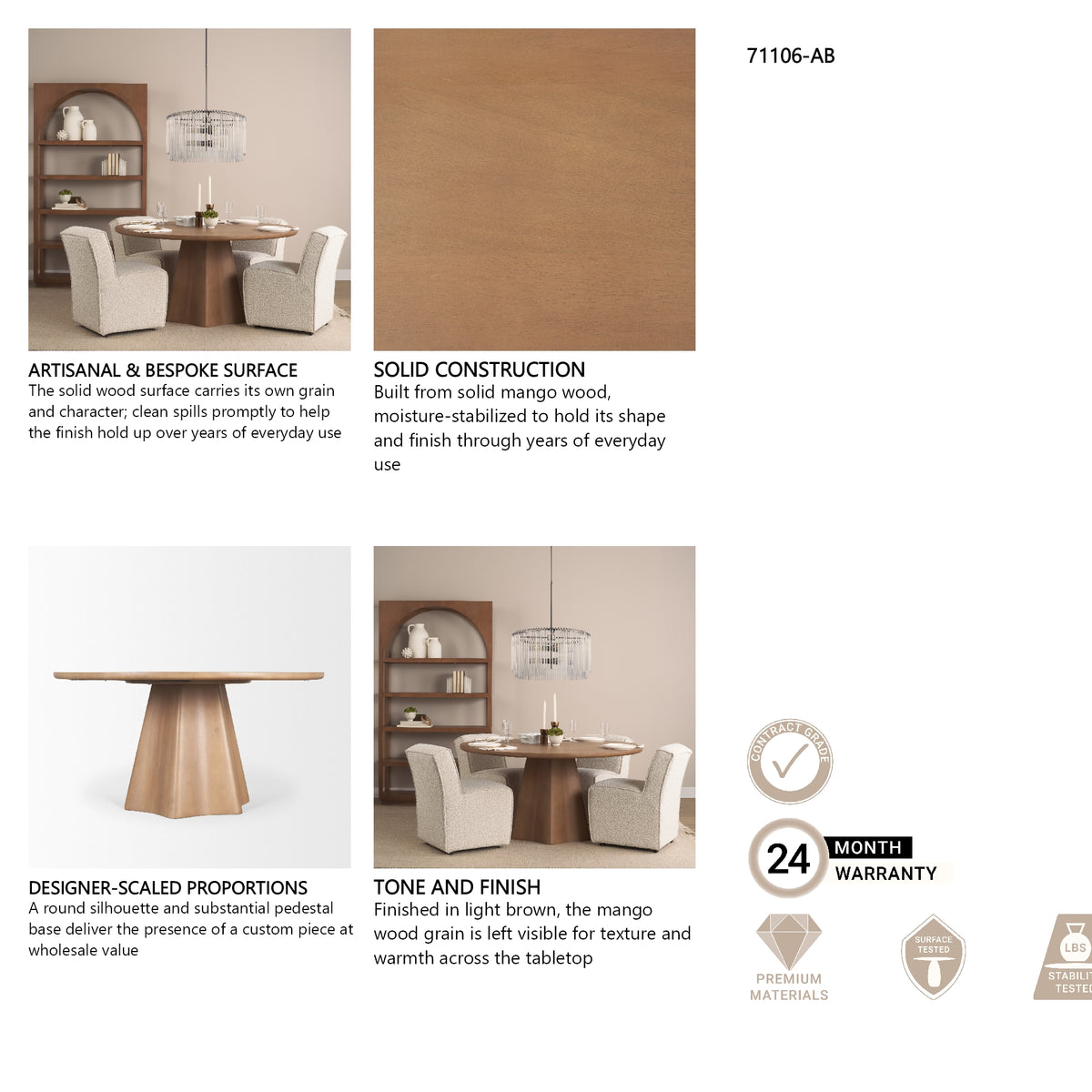 Jovani 60" Solid Light Brown Mango Wood Round Dining Table from Mercana - Luna Furniture