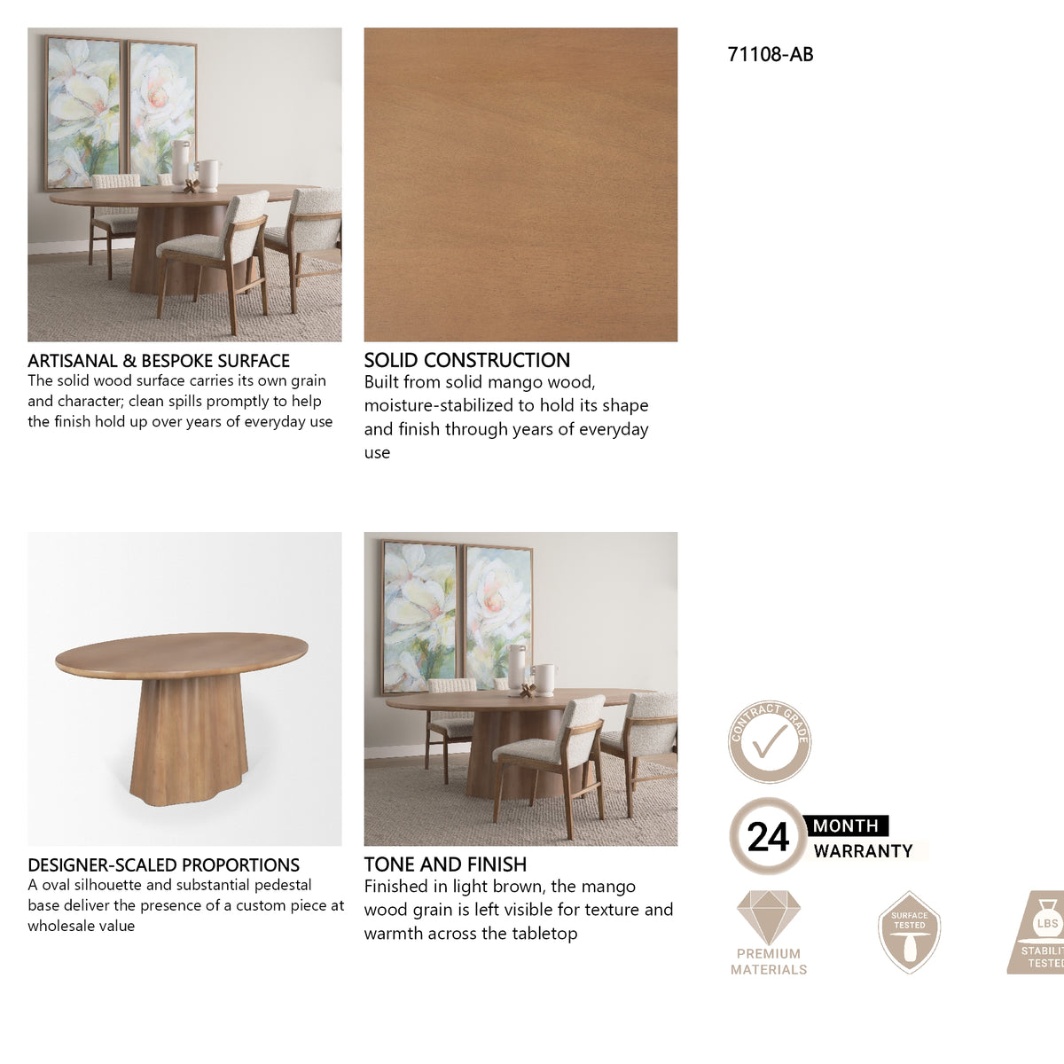 Jovani 94" Solid Light Brown Mango Wood Oval Dining Table from Mercana - Luna Furniture