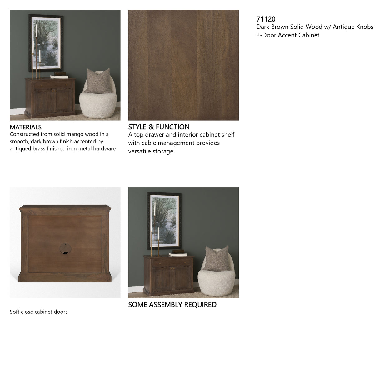 Baron Dark Brown Solid Wood w/ Antique Knobs 2-Door Accent Cabinet from Mercana - Luna Furniture