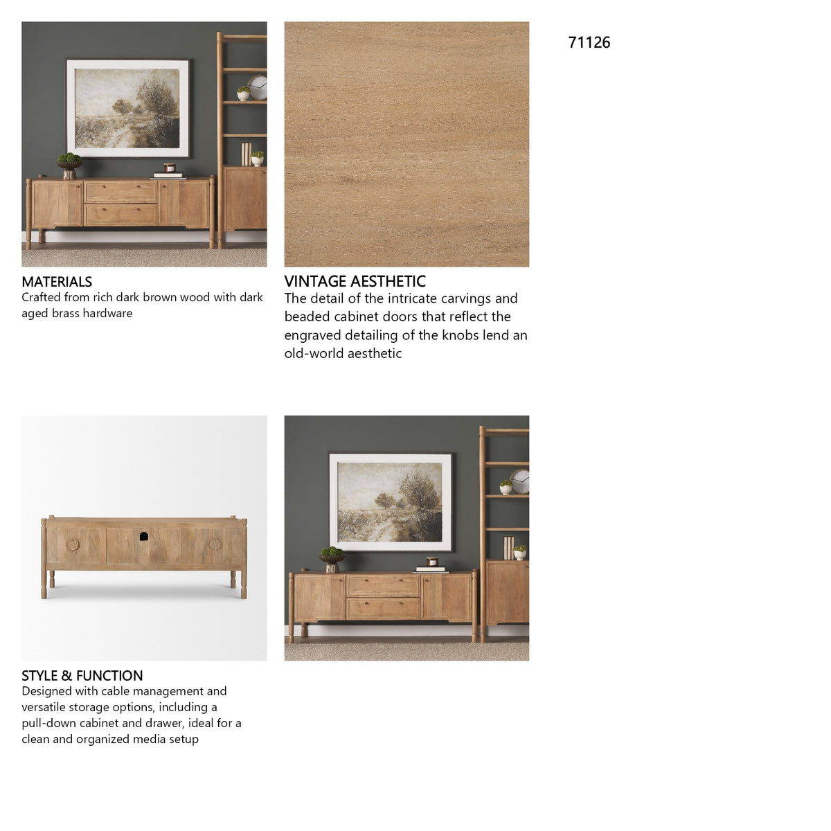 Phil Light Brown Wood 2 Door 1 Drawer w/ Pull Down Media Console from Mercana - Luna Furniture