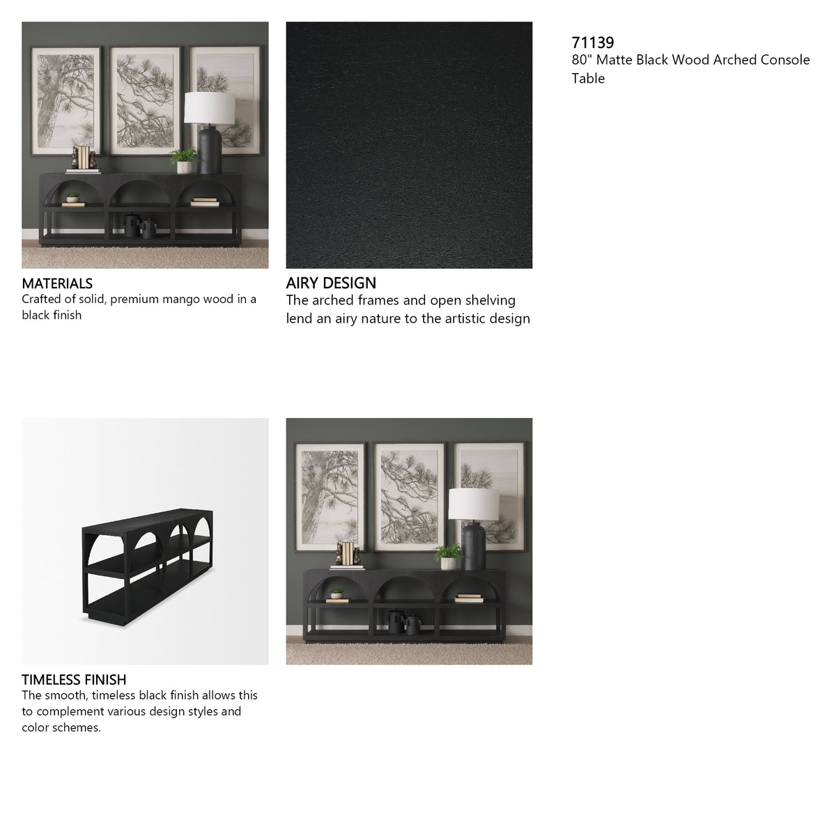 Bela Large Matte Black Arched Console Table from Mercana - Luna Furniture