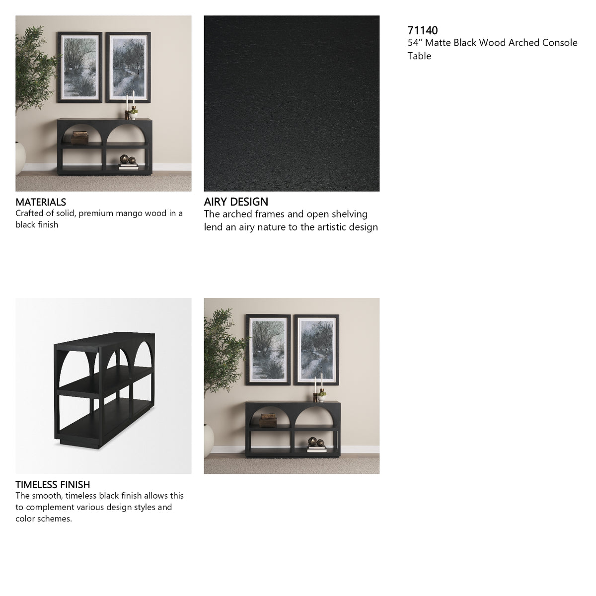 Bela Small Matte Black Arched Console Table from Mercana - Luna Furniture