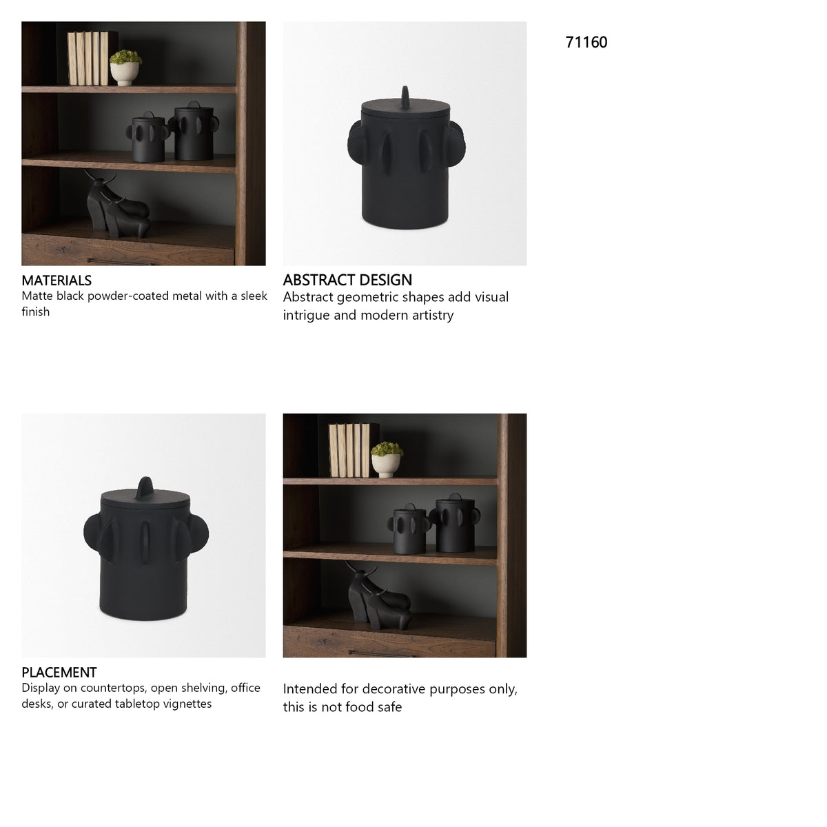 Deacon Small Matte Black Metal Canister with Sculptural Handles from Mercana - Luna Furniture