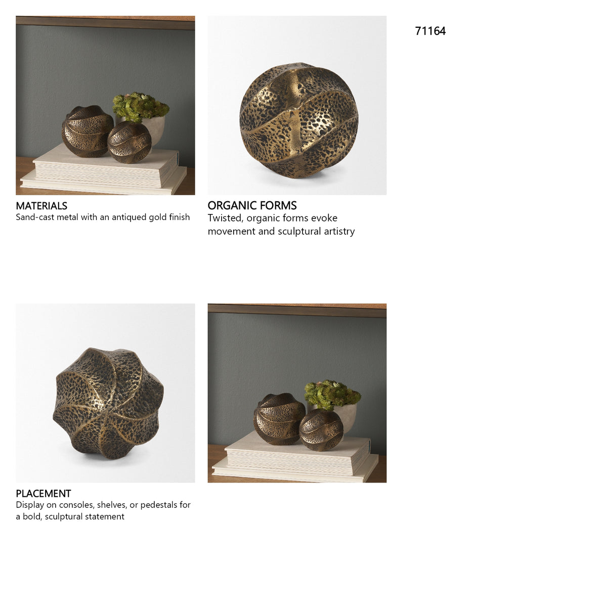 Imani Small Sculptural Textured Antiqued Gold Metal Decorative Orb Object from Mercana - Luna Furniture