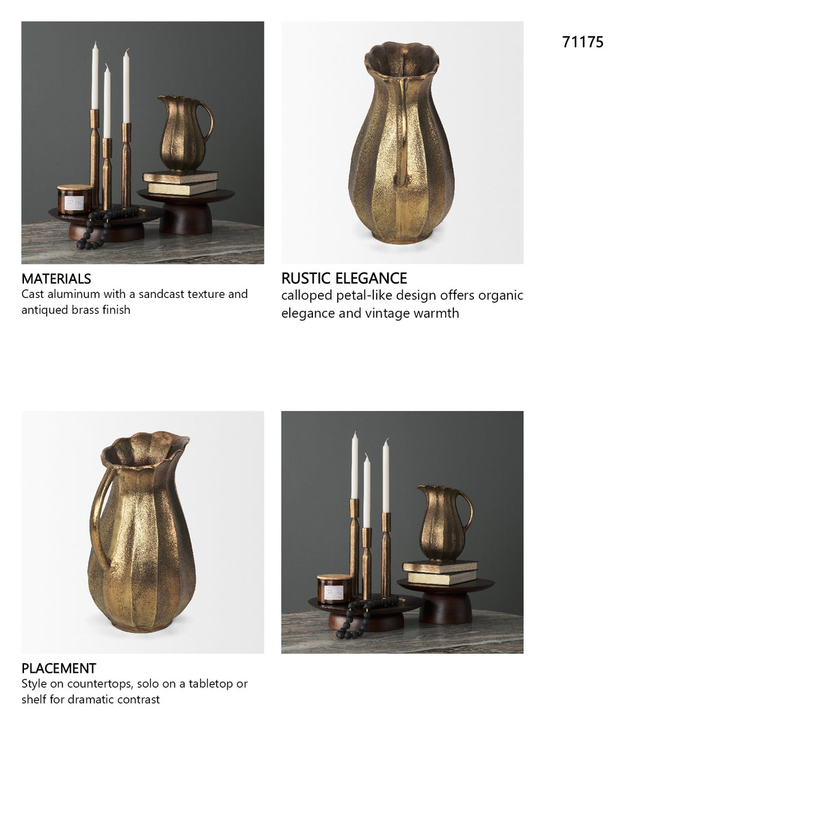 Anya Antiqued Brass Scalloped Petal Cast Metal Jug from Mercana - Luna Furniture