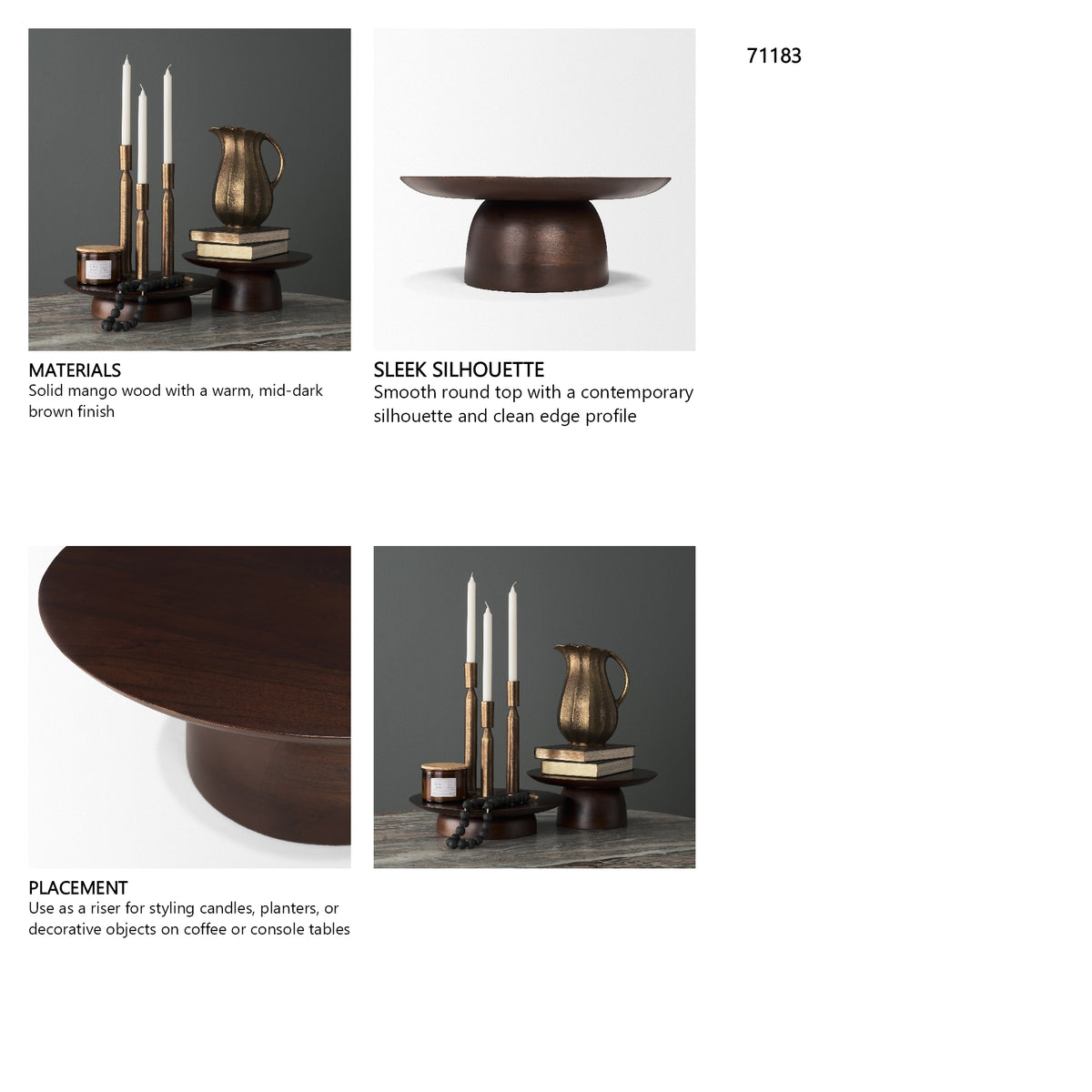 Sadira Small Mid-Dark Brown Solid Wood Round Riser from Mercana - Luna Furniture