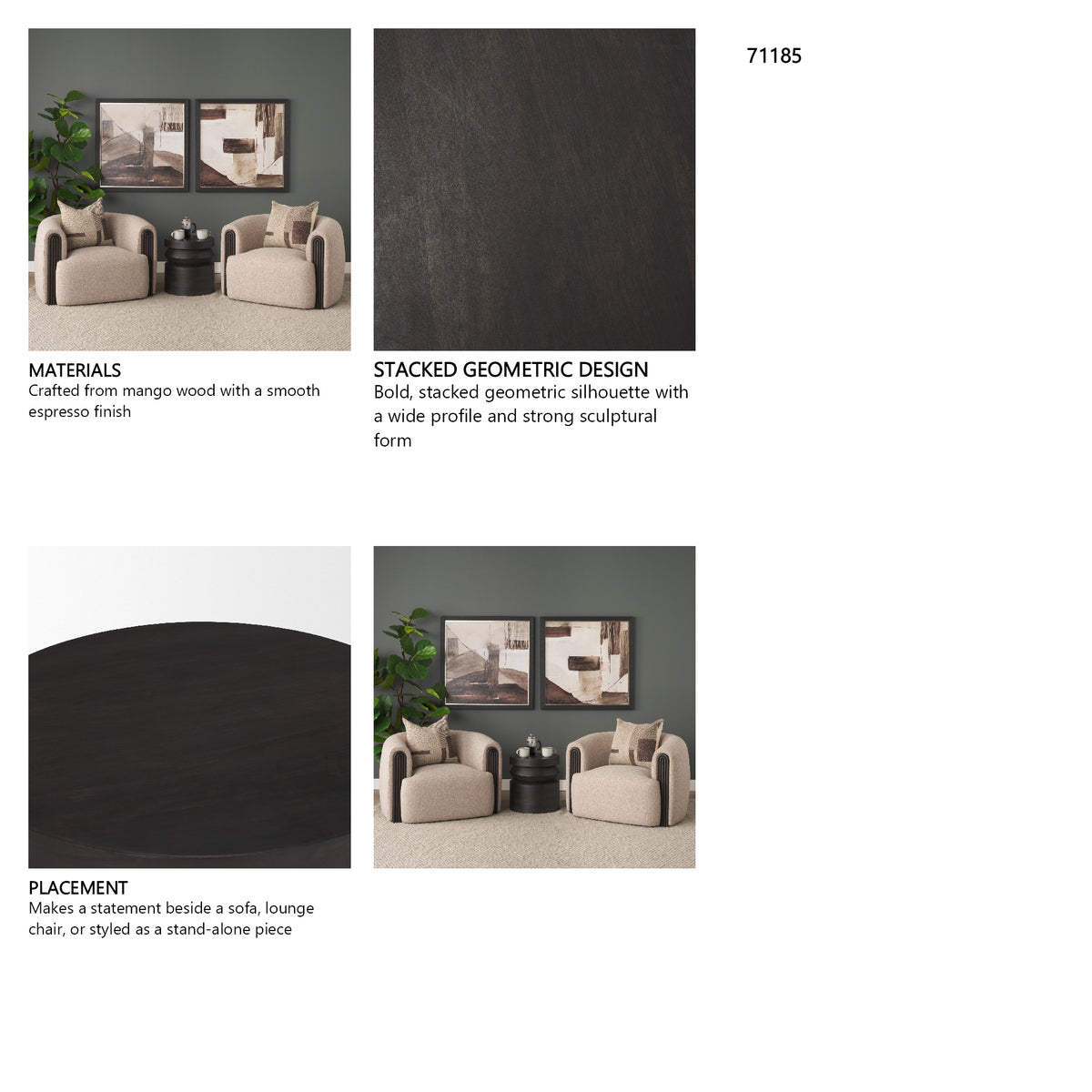 Rashama Dark Brown Wood Stacked Geometric Round Accent Table from Mercana - Luna Furniture