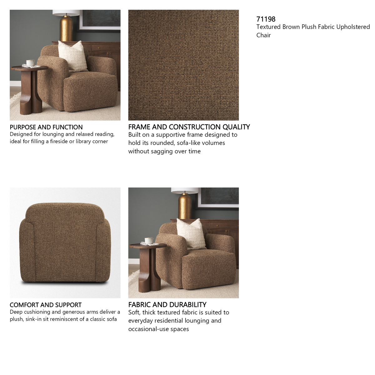 Saga Textured Brown Plush Fabric Upholstered Chair from Mercana - Luna Furniture