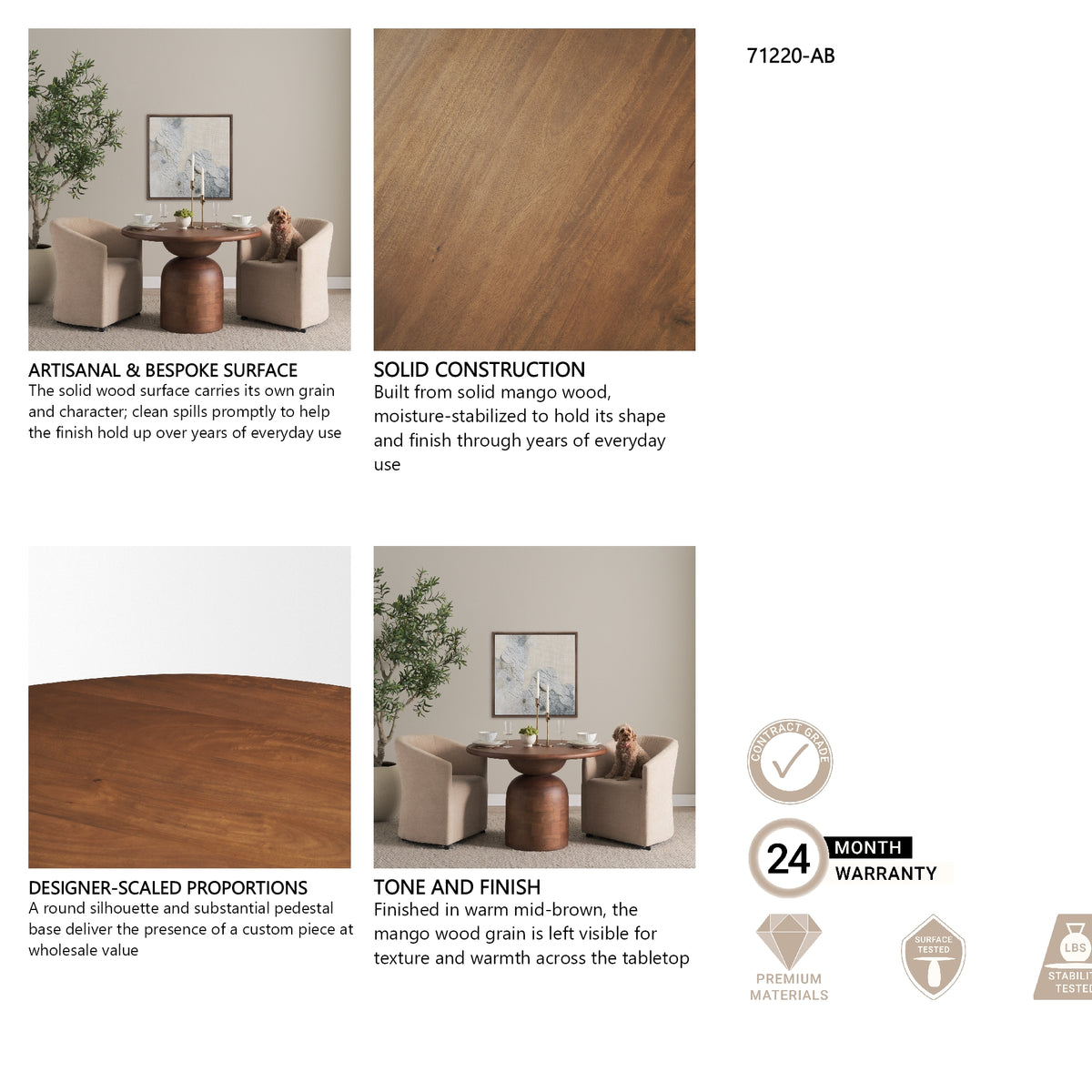 Atlas 42" Warm Mid-Brown Wood Stacked Pedestal Base Round Dining Table from Mercana - Luna Furniture