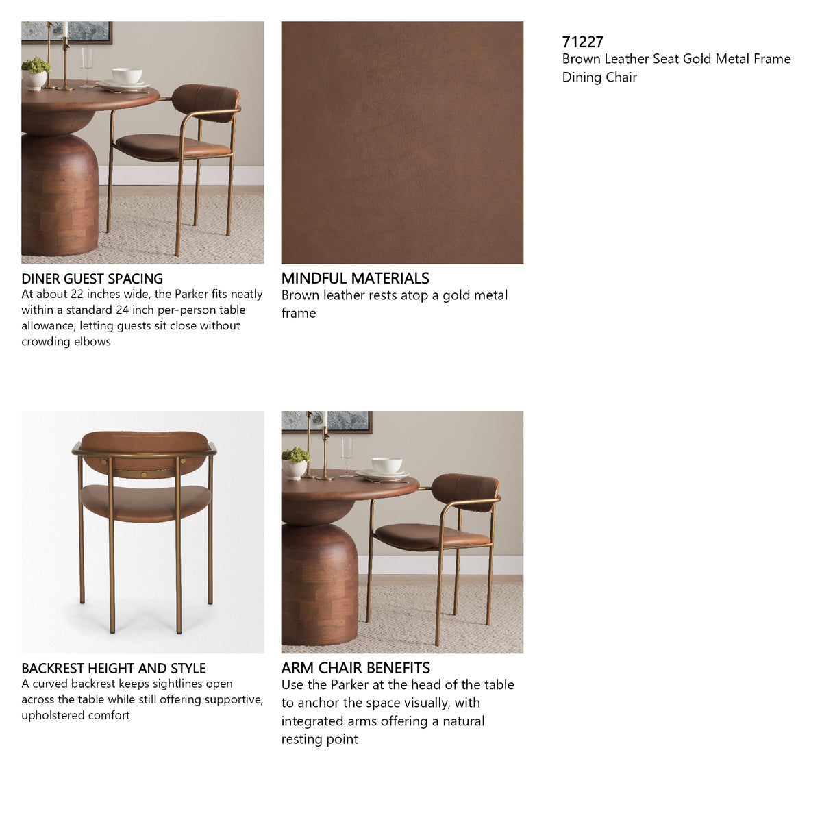 Parker Brown Leather Seat Gold Metal Frame Dining Chair, Set of 2 from Mercana - Luna Furniture