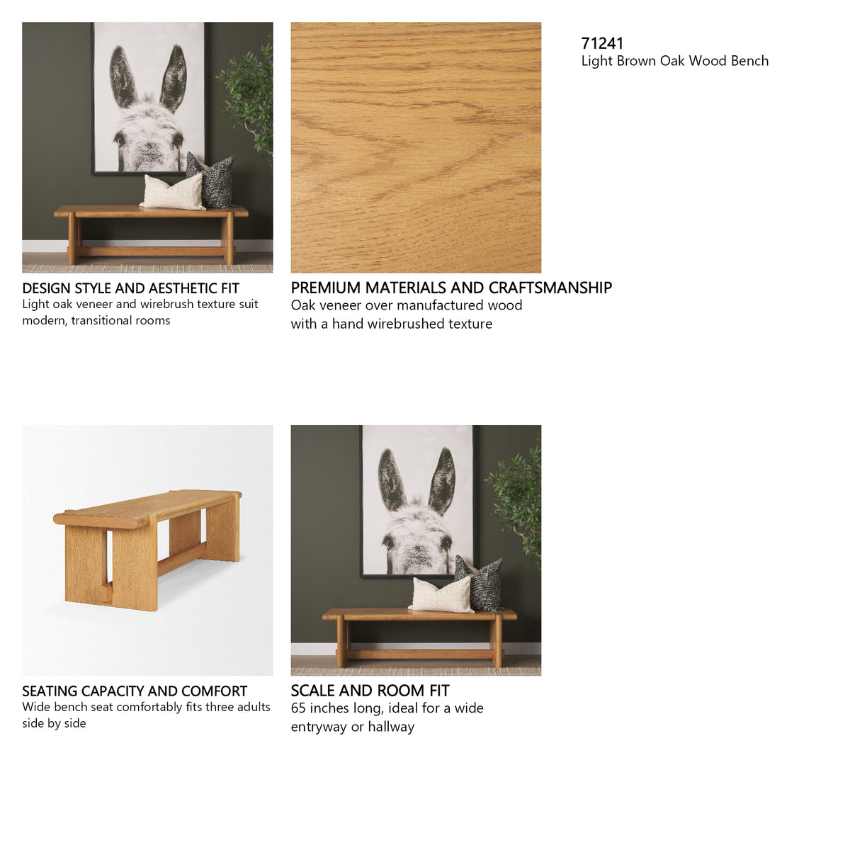 Rowan Light Brown Oak Wood Bench from Mercana - Luna Furniture