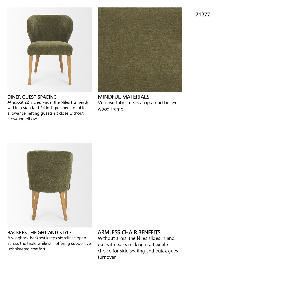 Niles 22.5L x 24.5W x 32H Moss Olive Fabric Seat W/ Mid Brown Wooden Legs Wingback Dining Chair from Mercana - Luna Furniture