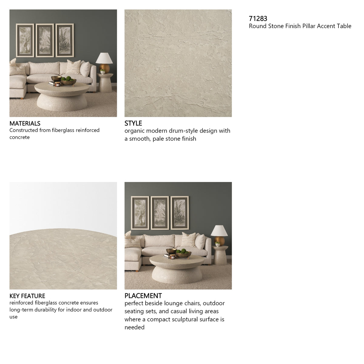 Mesa Round Stone Finish Pillar Accent Table from Mercana - Luna Furniture