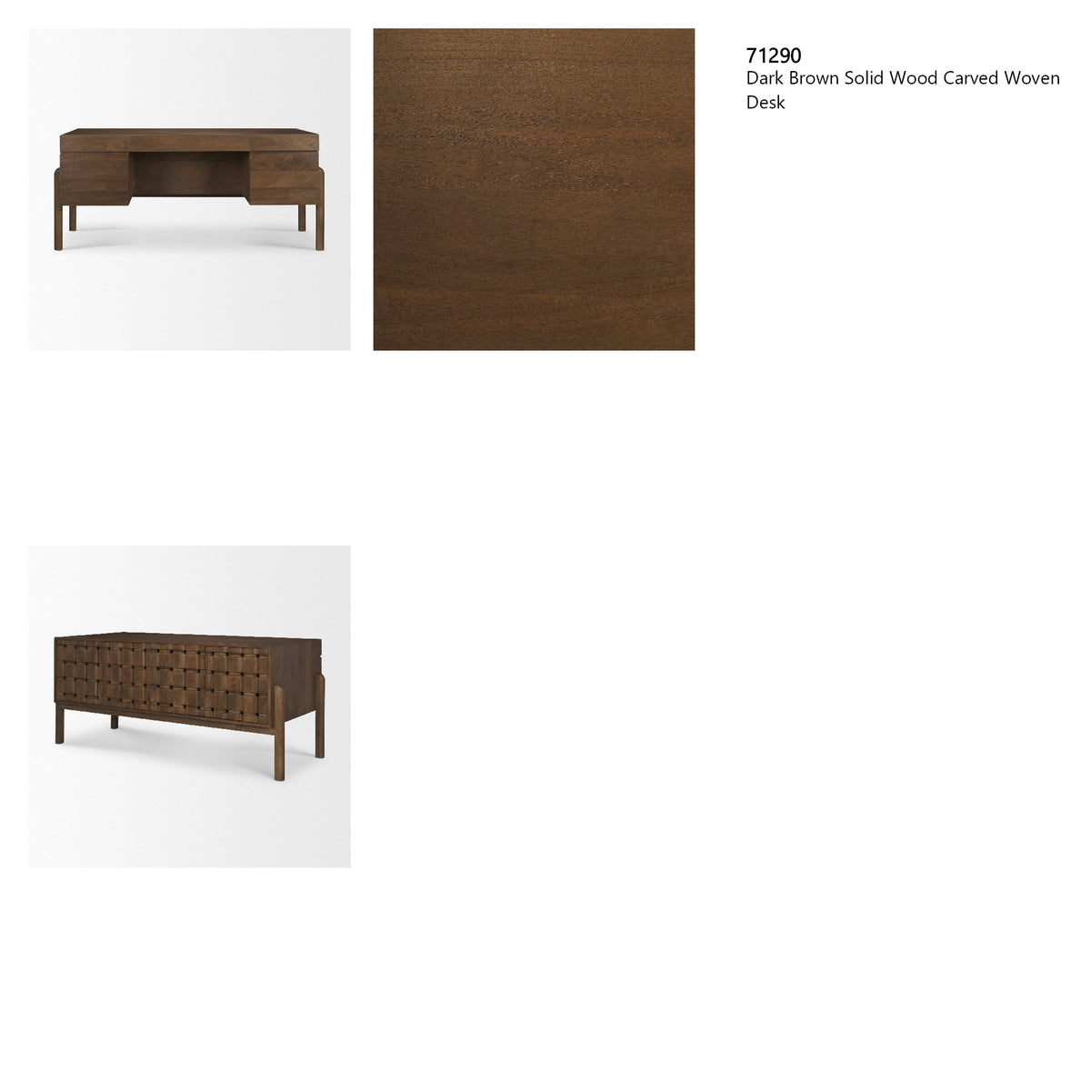 Trellyn Dark Brown Solid Wood Carved Woven Desk from Mercana - Luna Furniture