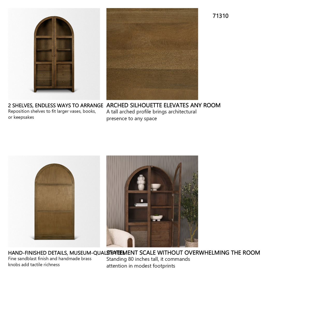 Suri Mid Brown Wood W/Glass Doors Arched Curio Cabinet from Mercana - Luna Furniture