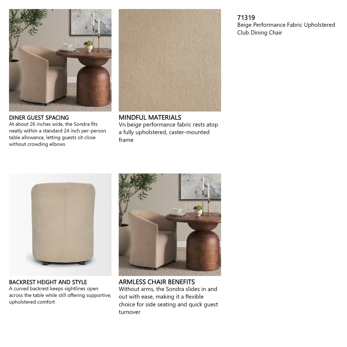 Sondra Beige Performance Fabric Upholstered Club Dining Chair