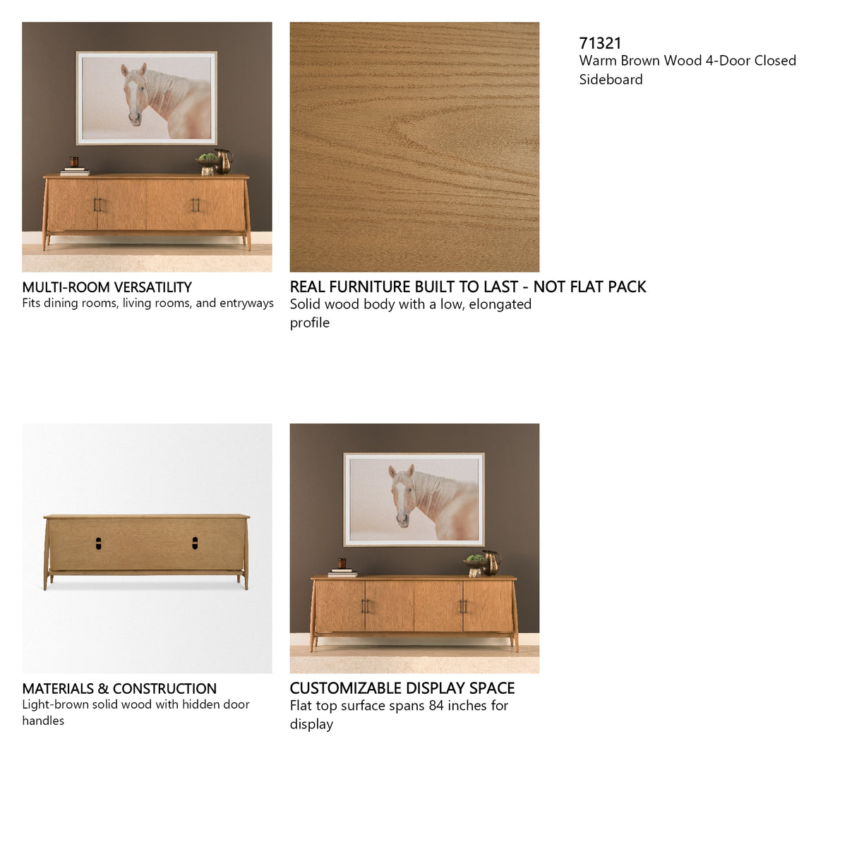 Hollis Warm Brown Wood 4-Door Closed Sideboard from Mercana - Luna Furniture