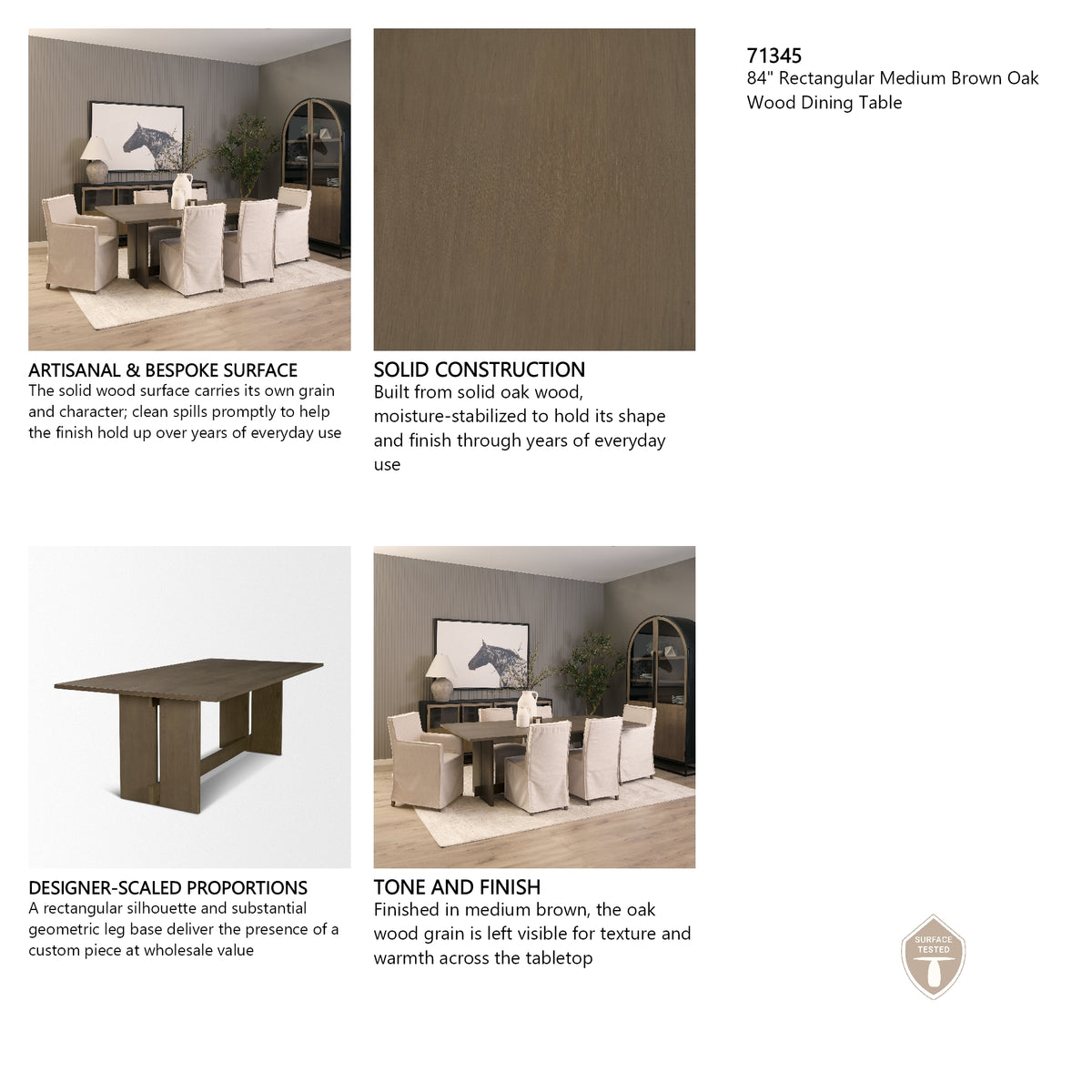 Aida 84" Rectangular Medium Brown Oak Wood Dining Table from Mercana - Luna Furniture