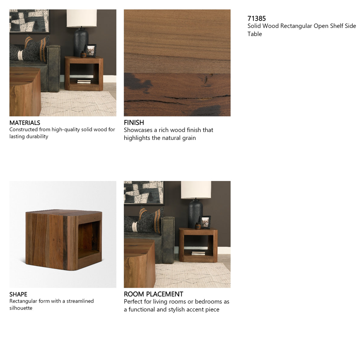 Dunmore Solid Wood Rectangular Open Shelf Side Table from Mercana - Luna Furniture