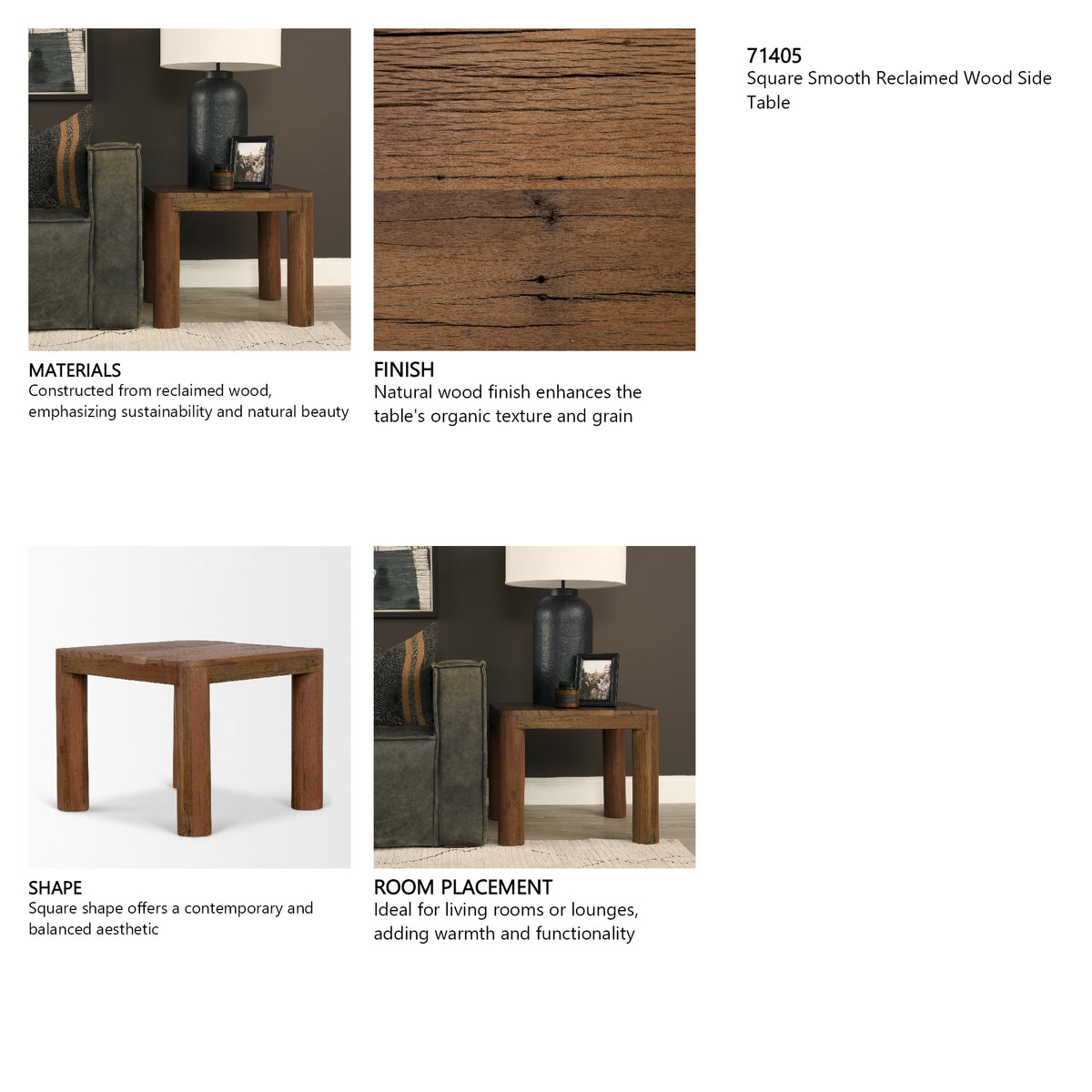 Hewitt Square Smooth Reclaimed Wood Side Table from Mercana - Luna Furniture