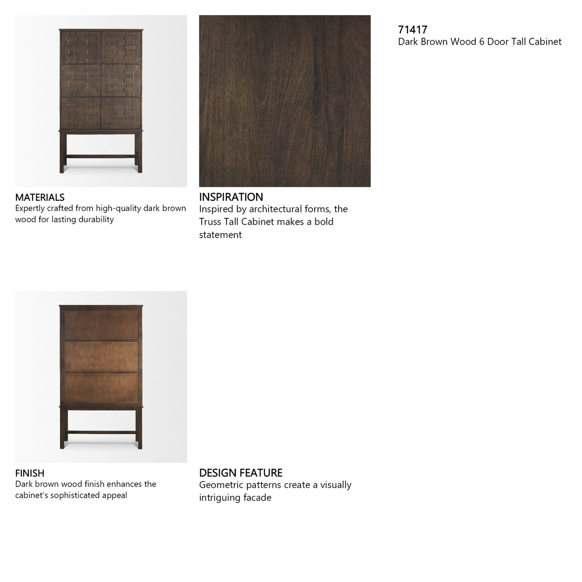 Truss Dark Brown Wood 6 Door Tall Cabinet from Mercana - Luna Furniture