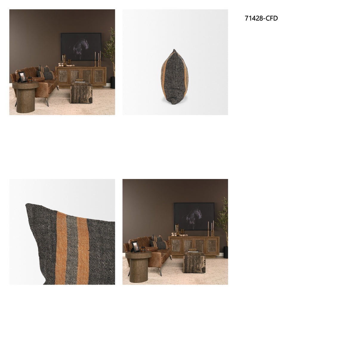 Mercer 14x26 Lumbar Black w/ Orange Stripes Pillow Cover w/Down Filler from Mercana - Luna Furniture