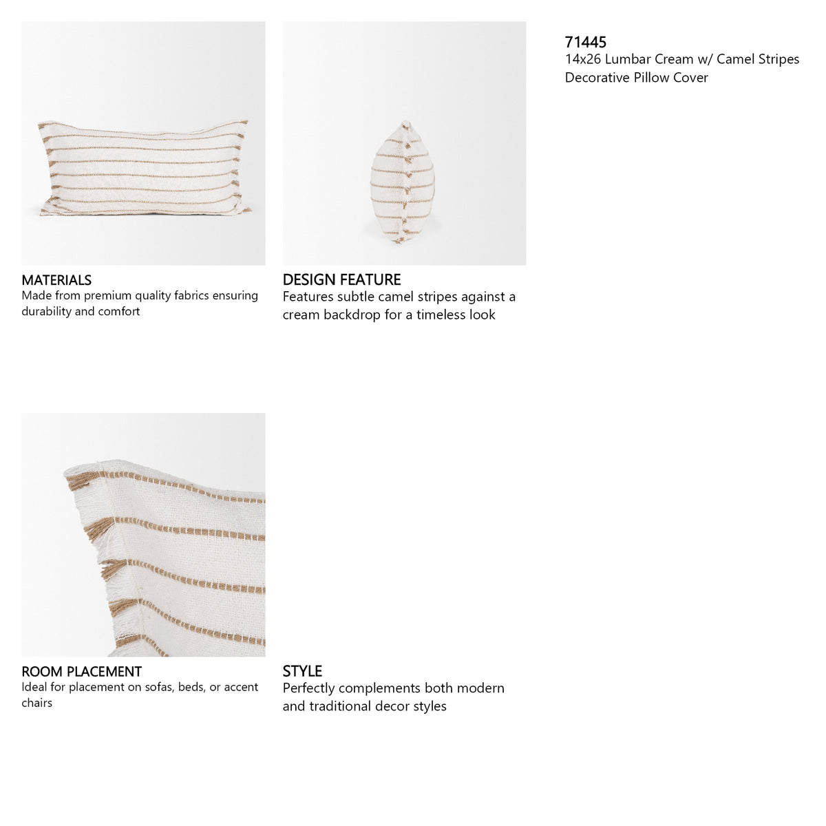 Willow 14x26 Lumbar Cream w/ Camel Stripes Decorative Pillow Cover from Mercana - Luna Furniture