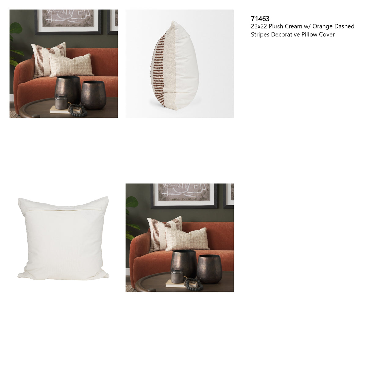 Levon 22x22 Plush Cream w/ Orange Dashed Stripes Decorative Pillow Cover from Mercana - Luna Furniture