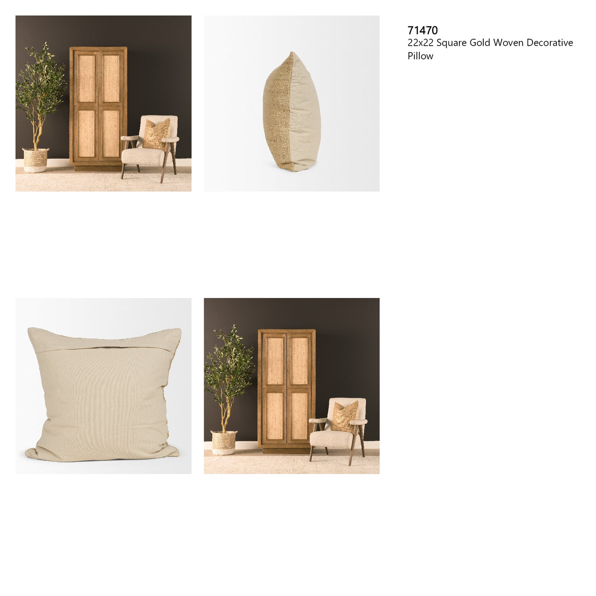 Lowen 22x22 Square Gold Woven Decorative Pillow from Mercana - Luna Furniture