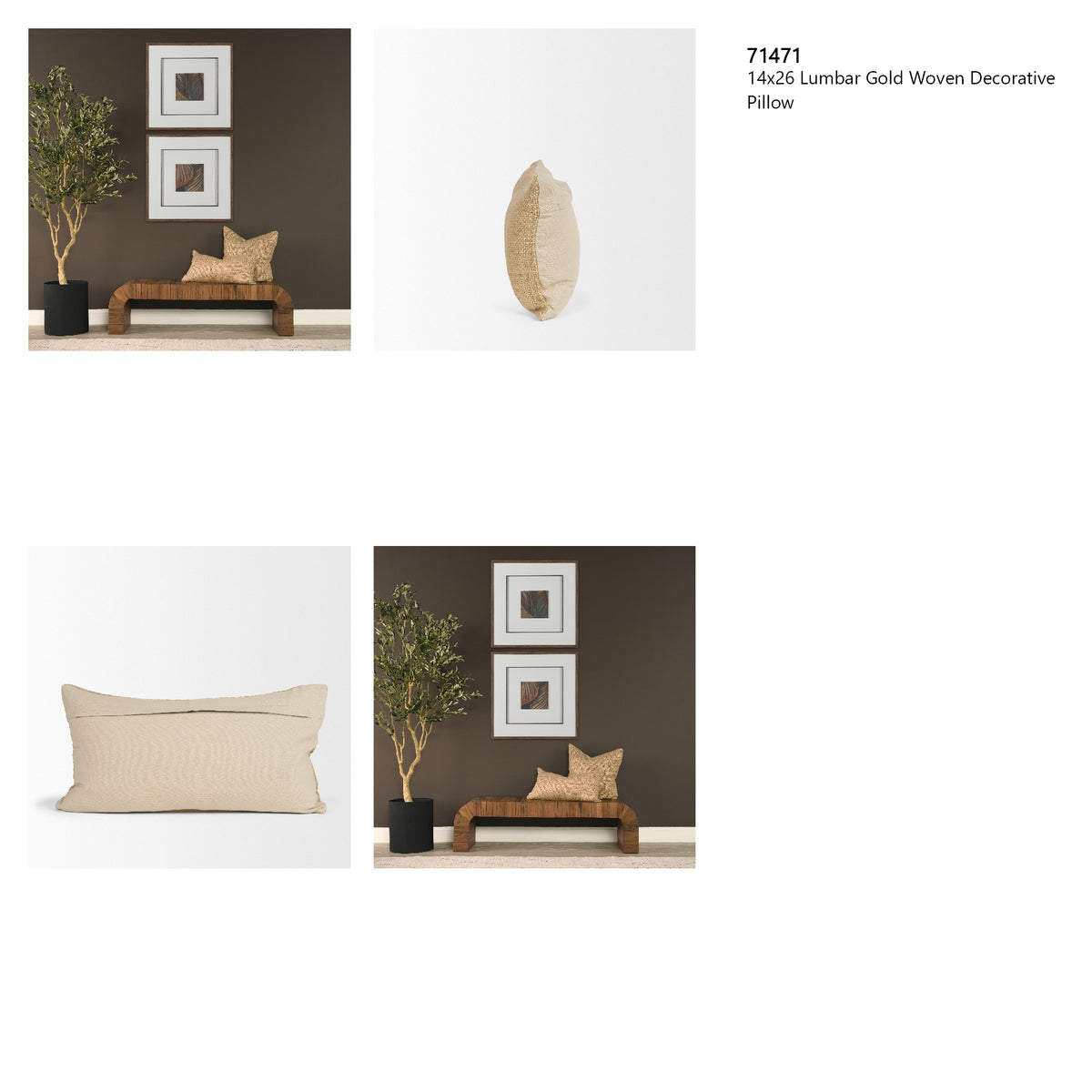 Lowen 14x26 Lumbar Gold Woven Decorative Pillow from Mercana - Luna Furniture
