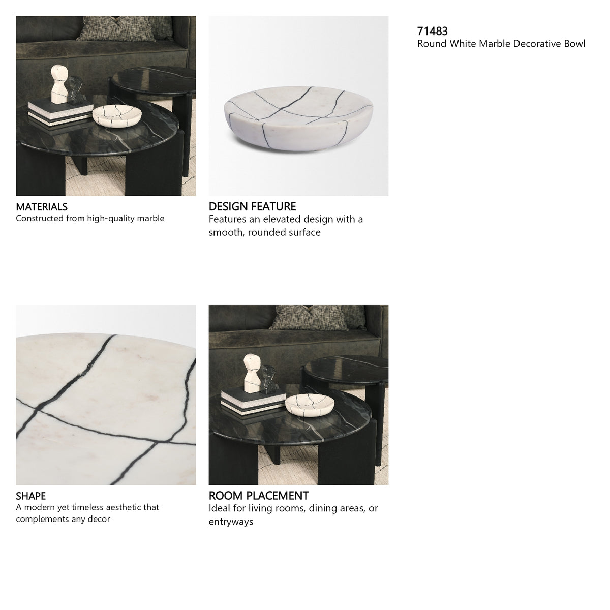 Sintessi Round White Marble Decorative Bowl from Mercana - Luna Furniture