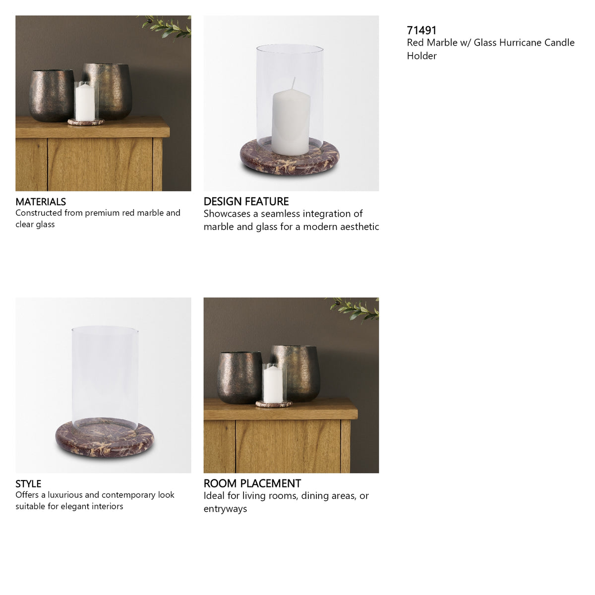 Bordo Red Marble w/ Glass Hurricane Candle Holder from Mercana - Luna Furniture