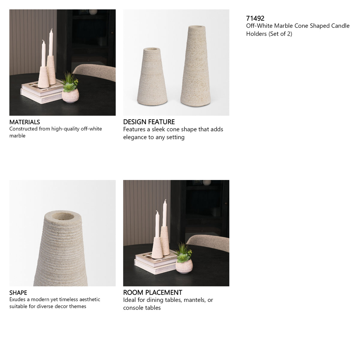 Cono Off-White Marble Cone Shaped Candle Holders (Set of 2) from Mercana - Luna Furniture