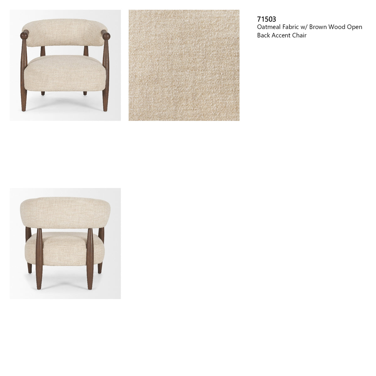 Lewis Oatmeal Fabric w/ Brown Wood Open Back Accent Chair from Mercana - Luna Furniture