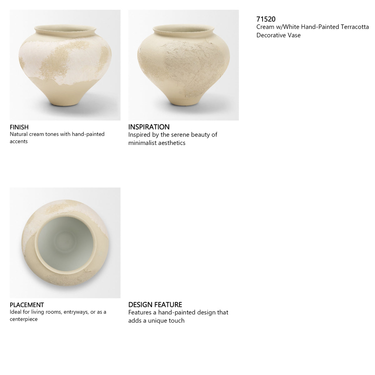 Velo Cream w/White Hand-Painted Terracotta Decorative Vase from Mercana - Luna Furniture