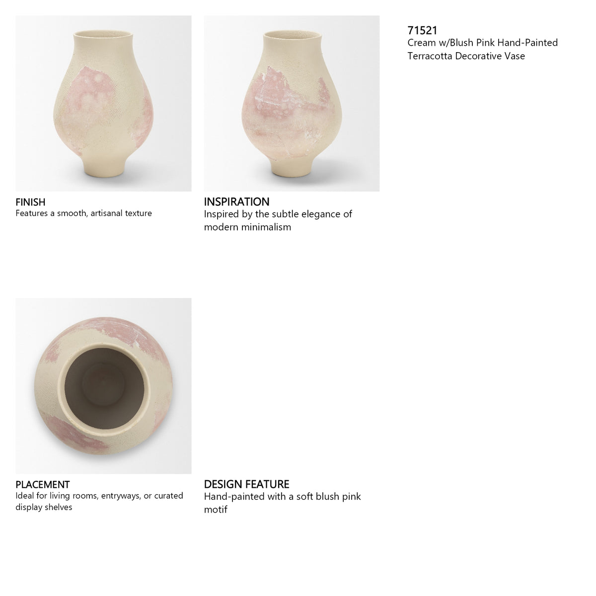 Velo Cream w/Blush Pink Hand-Painted Terracotta Decorative Vase from Mercana - Luna Furniture