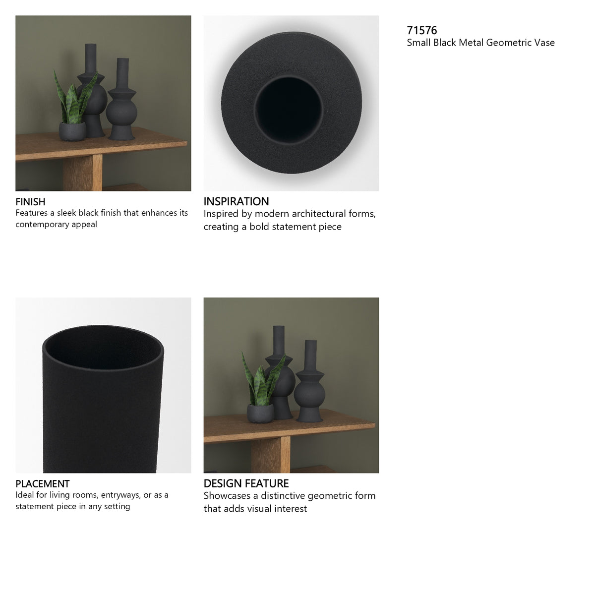 Veda Small Black Metal Geometric Vase from Mercana - Luna Furniture