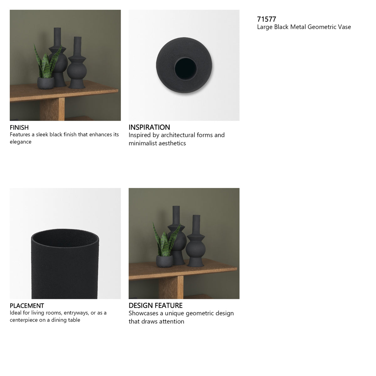 Veda Large Black Metal Geometric Vase from Mercana - Luna Furniture