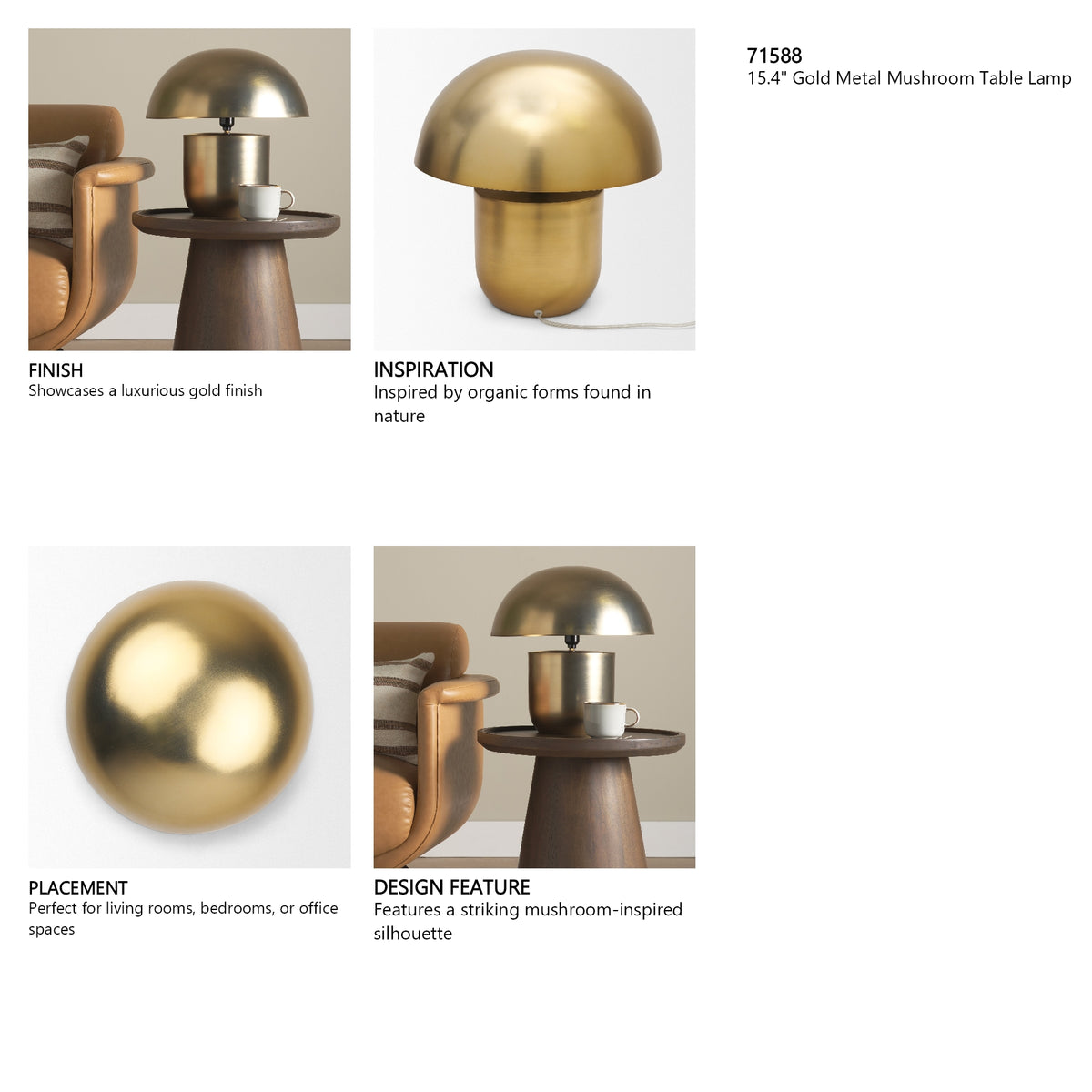 Orlo 15.4" Gold Metal Mushroom Table Lamp from Mercana - Luna Furniture