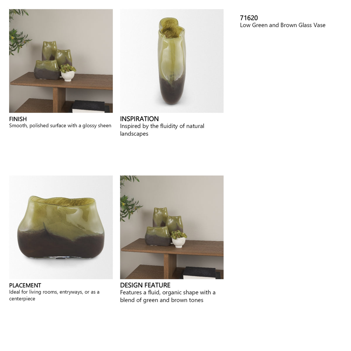 Tulano Low Green and Brown Glass Vase from Mercana - Luna Furniture