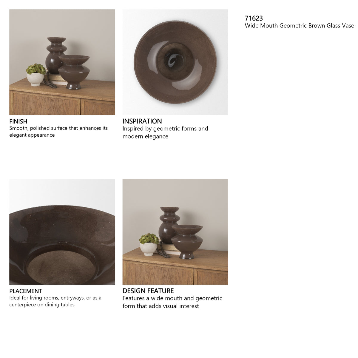 Bruna Wide Mouth Geometric Brown Glass Vase from Mercana - Luna Furniture